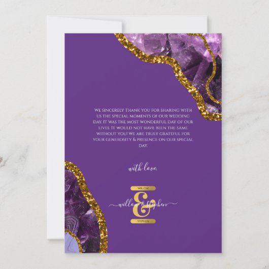 パープル&金ゴールドゲートグリッター結婚の写真 サンキューカード (裏面)