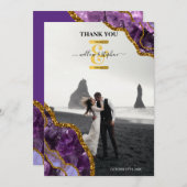 パープル&金ゴールドゲートグリッター結婚の写真 サンキューカード (正面/裏面)