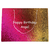 パープル&金ゴールドシェードハッピーバースデー名 ラージペーパーバッグ (正面)