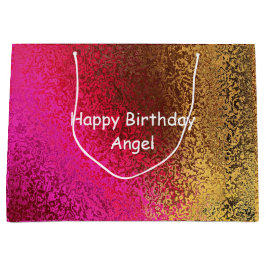 パープル&金ゴールドシェードハッピーバースデー名 ラージペーパーバッグ