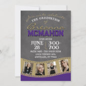 パープル&金ゴールドシャルボードフィルムストリップ卒業 招待状 (正面)