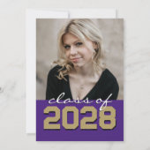 パープル&金ゴールドシャルボードフィルムストリップ卒業 招待状 (裏面)