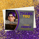 パープル&金ゴールドシャルボード卒業サンキューカード 招待状