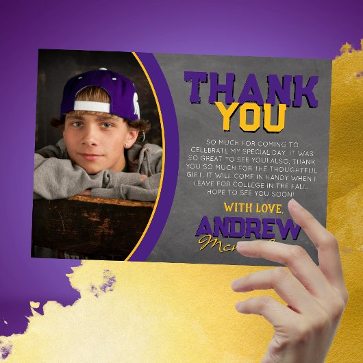 パープル&金ゴールドシャルボード卒業サンキューカード 招待状