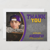 パープル&金ゴールドシャルボード卒業サンキューカード 招待状 (正面)