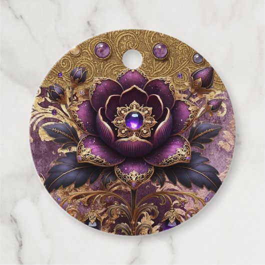 パープル&金ゴールドジュエリードサンキューラベル フェイバータグ (正面)