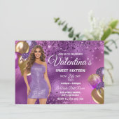 パープル&金ゴールドスウィート16ガール誕生日招待状 招待状 (スタンド正面)