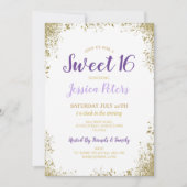 パープル&金ゴールドスウィート16パーティーエレガント誕生日 招待状 (正面)