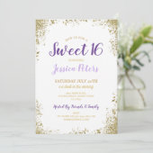 パープル&金ゴールドスウィート16パーティーエレガント誕生日 招待状 (スタンド正面)