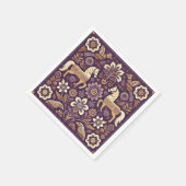 パープル&金ゴールドスカンジナビアフォークアートデクページ スタンダードカクテルナプキン (角)