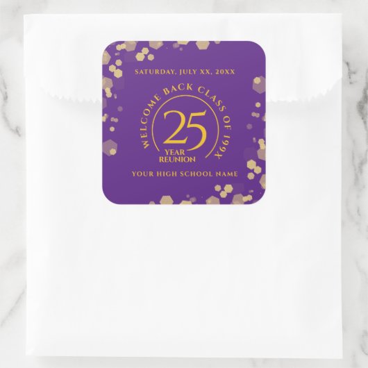 パープル&金ゴールドスクールカレッジ懇親会 スクエアシール (バッグ)