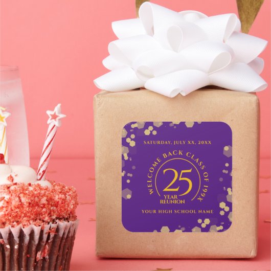 パープル&金ゴールドスクールカレッジ懇親会 スクエアシール (パーティー)