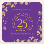 パープル&金ゴールドスクールカレッジ懇親会 スクエアペーパーコースター (正面)