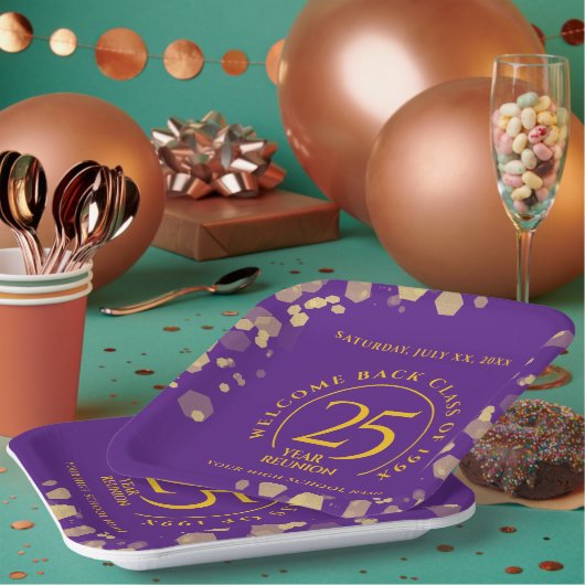 パープル&金ゴールドスクールカレッジ懇親会 ペーパープレート (複数)