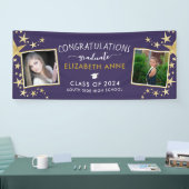 パープル&金ゴールドスターズ写真おめでとう卒業生 横断幕 (トレードショー)