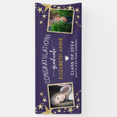 パープル&金ゴールドスターズ写真おめでとう卒業生 横断幕 (縦)