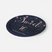 パープル&金ゴールドスターリースウィート16お洒落パーティー ペーパープレート (アングル)