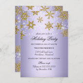 パープル&金ゴールドスノーフレーククリスマスホリデーパーティー 招待状 (正面/裏面)
