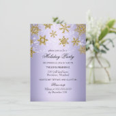 パープル&金ゴールドスノーフレーククリスマスホリデーパーティー 招待状 (スタンド正面)