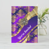 パープル&金ゴールドダマスク 招待状 (スタンド正面)