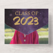 パープル&金ゴールドツーフォト卒業パーティー オールインワン招待状 (裏面)