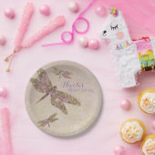 パープル&金ゴールドトンフライドラゴンフライカスタムパーティー ペーパープレート (パーティー)