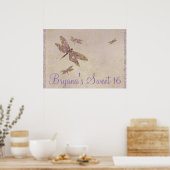 パープル&金ゴールドトンフライドラゴンフライパーティーバナー ポスター (キッチン)