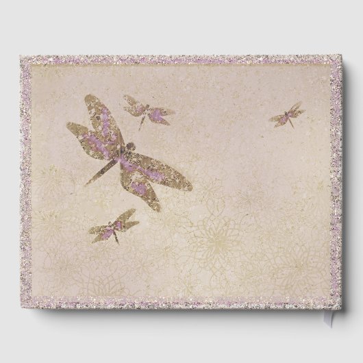 パープル&金ゴールドトンフライドラゴンフライ結婚式パーティー ゲストブック (裏面)