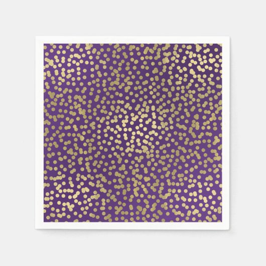パープル&金ゴールドドット紙吹雪グエレガントラム スタンダードカクテルナプキン (正面)
