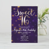 パープル&金ゴールドナイトアンダーザスターズスウィート16パーティー 招待状 (スタンド正面)