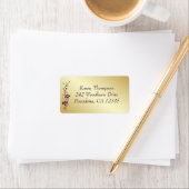 パープル、金ゴールドバタフライフローラ差出人住所ラベル ラベル (インサイチュ)