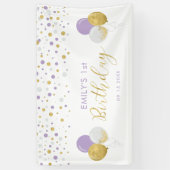 パープル&金ゴールドバルーン1stバースデーバナー 横断幕 (縦)