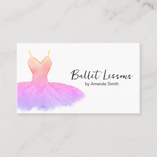 パープル&金ゴールドバレエダンススタジオインストラクター 名刺 (正面)