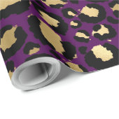 パープル&金ゴールドヒョウのプリントラッピング紙 ラッピングペーパー (ロールコーナー)