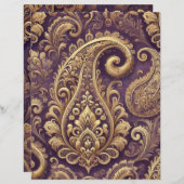パープル&金ゴールドビクトリアンペイズリースクラップブック紙 (正面/裏面)