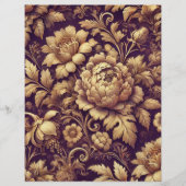 パープル&金ゴールドビクトリアン花模様スクラップブック紙 (正面)