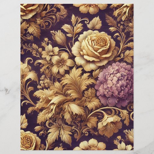 パープル&金ゴールドビクトリアン花模様スクラップブック紙 (裏面)