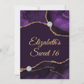 パープル&金ゴールドフェイクグリッターアガテスウィート16 招待状 (裏面)