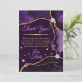 パープル&金ゴールドフェイクグリッターアゲートスイート16 サンキューカード (スタンド正面)