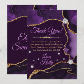 パープル&金ゴールドフェイクグリッターアゲートスイート16 サンキューカード (正面/裏面)
