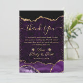 パープル&金ゴールドフェイクグリッターアゲ結婚ート サンキューカード (スタンド正面)