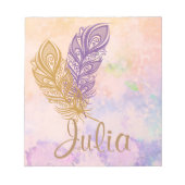 パープル&金ゴールドフェザーピーチウォーター色ファンタジー ノートパッド (正面)