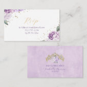 パープル&金ゴールドフローラエレガントクインセエーネラRSVP エンクロージャーカード (正面/裏面)
