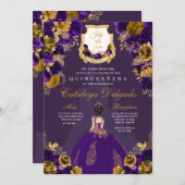 パープル&金ゴールドプリンセスキャッスルキンセアニラ 招待状 (正面/裏面)