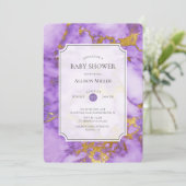 パープル&金ゴールドベビーシャワー招待状 招待状 (スタンド正面)
