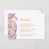 パープル&金ゴールドペイズリー披露宴、インディアン結婚ズ エンクロージャーカード (正面/裏面)