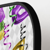 パープル&金ゴールドマルディグラスマスク&タッセル ピックルボールラケット (左詳細)