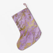パープル&金ゴールドマーブルグリッターとスパークルモノグラム スモールクリスマスストッキング (裏面 (吊り時))