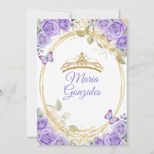 パープル&金ゴールドミクインズ15アノスバタフライクラウン 招待状 (裏面)