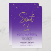 パープル&金ゴールドモダングラムスウィート16バースデーパーティー 招待状 (正面/裏面)